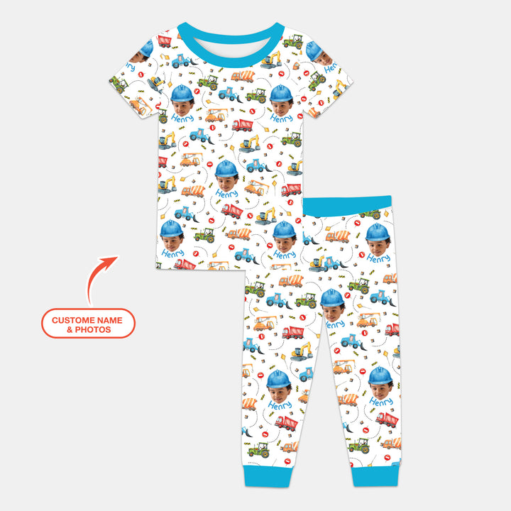 Custom Photo Little Construction Heroes Two Piece Short Sleeve Pajama Set