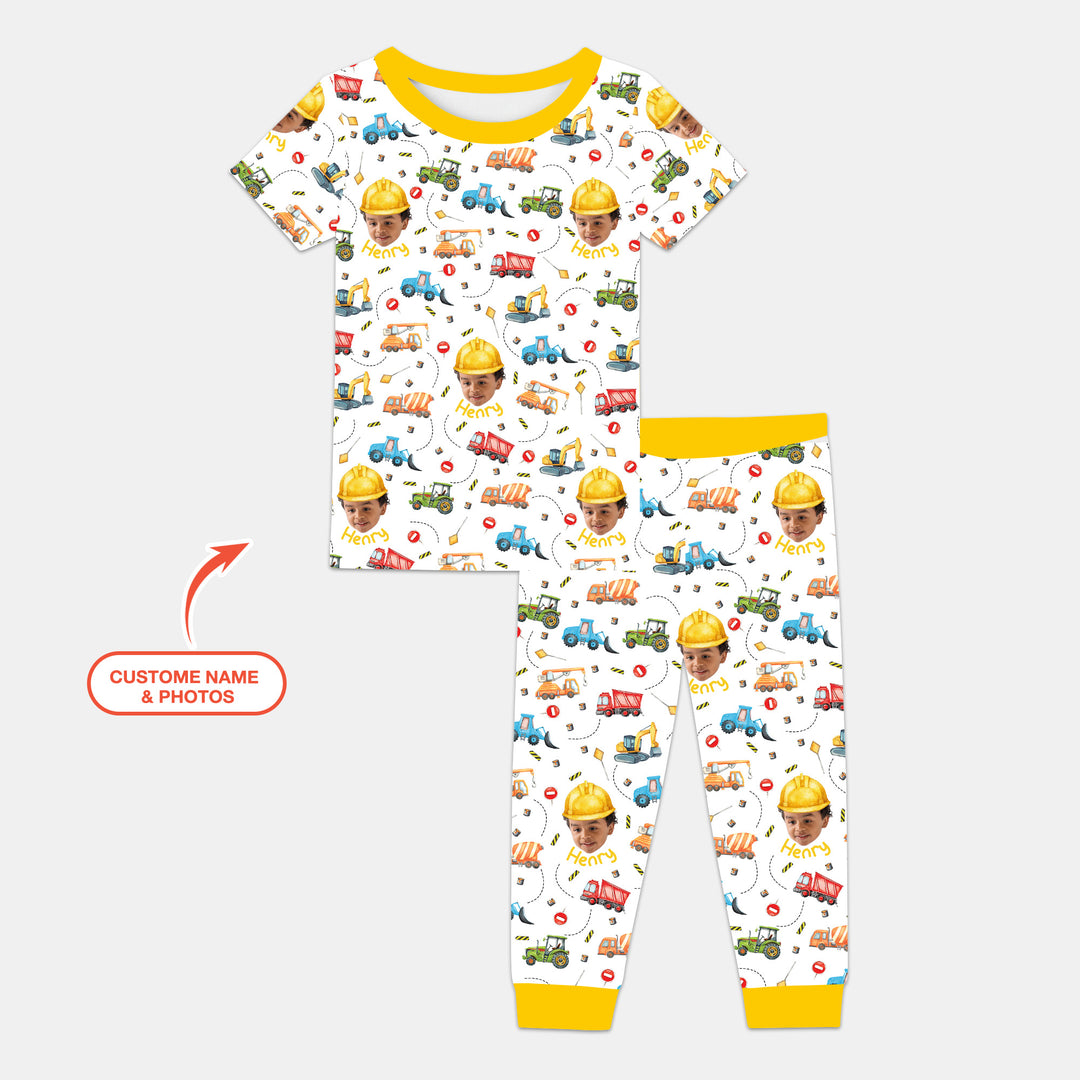 Custom Photo Little Construction Heroes Two Piece Short Sleeve Pajama Set