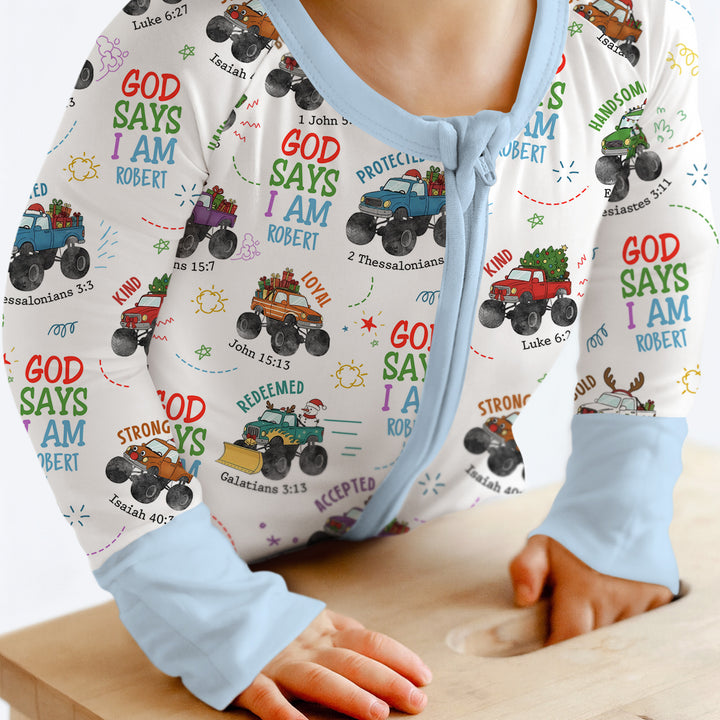 Personalized God Says I Am Christmas Monster Truck Convertible Zippy