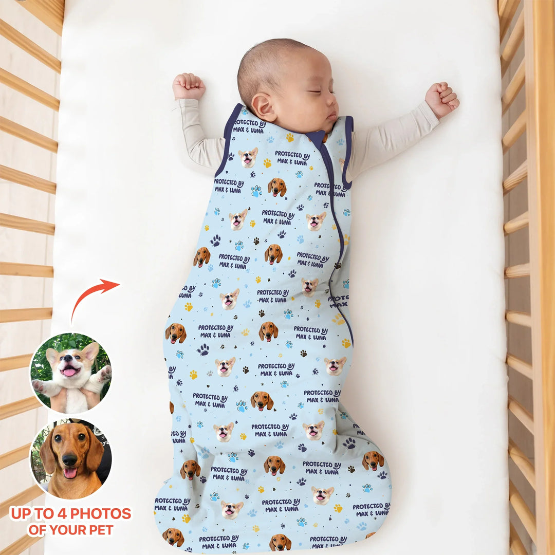 Custom Dog Photos "Protected By" Pawfect Blue Sleep Bag , Custom Dog Photos "Protected By" Pawfect Blue Sleep Bag - XS / 0.5 TOG