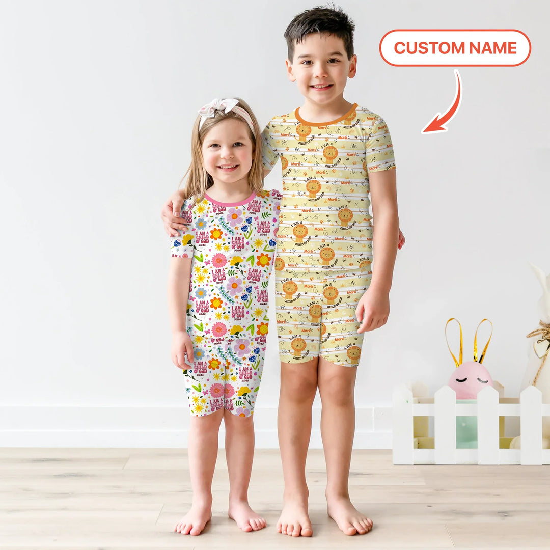 I Am A Child Of God Custom Name Boy Two Piece Short Sleeve Shorts Pajama Set , I Am A Child Of God Custom Name Boy Two Piece Short Sleeve Shorts Pajama Set - 12-18M