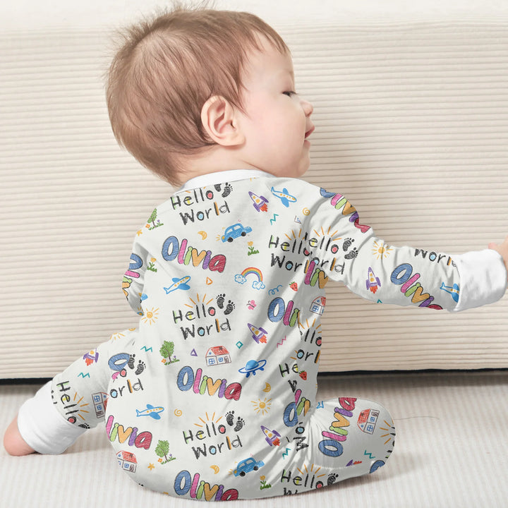 Custom name "Hello World" - Crayon Style Convertible Zippy , Custom name "Hello World" - Crayon Style Convertible Zippy - 0-3M