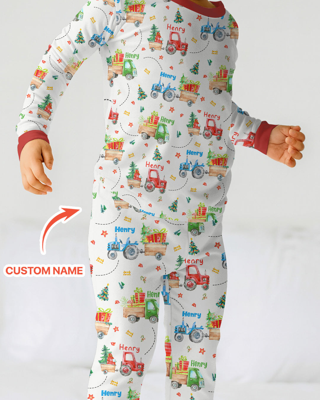 Santa's Little Builders Custom Name Two Piece Long Sleeve Pajama Set