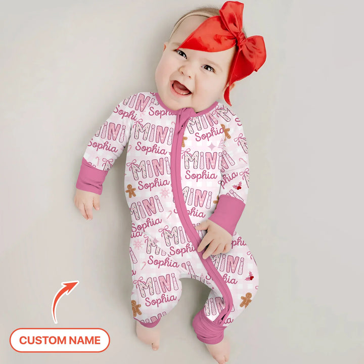 Custom Name Mama Mini Matching Christmas Convertible Zippy (Pink) , Custom Name Mama Mini Matching Christmas Convertible Zippy (Pink) - 0-3M