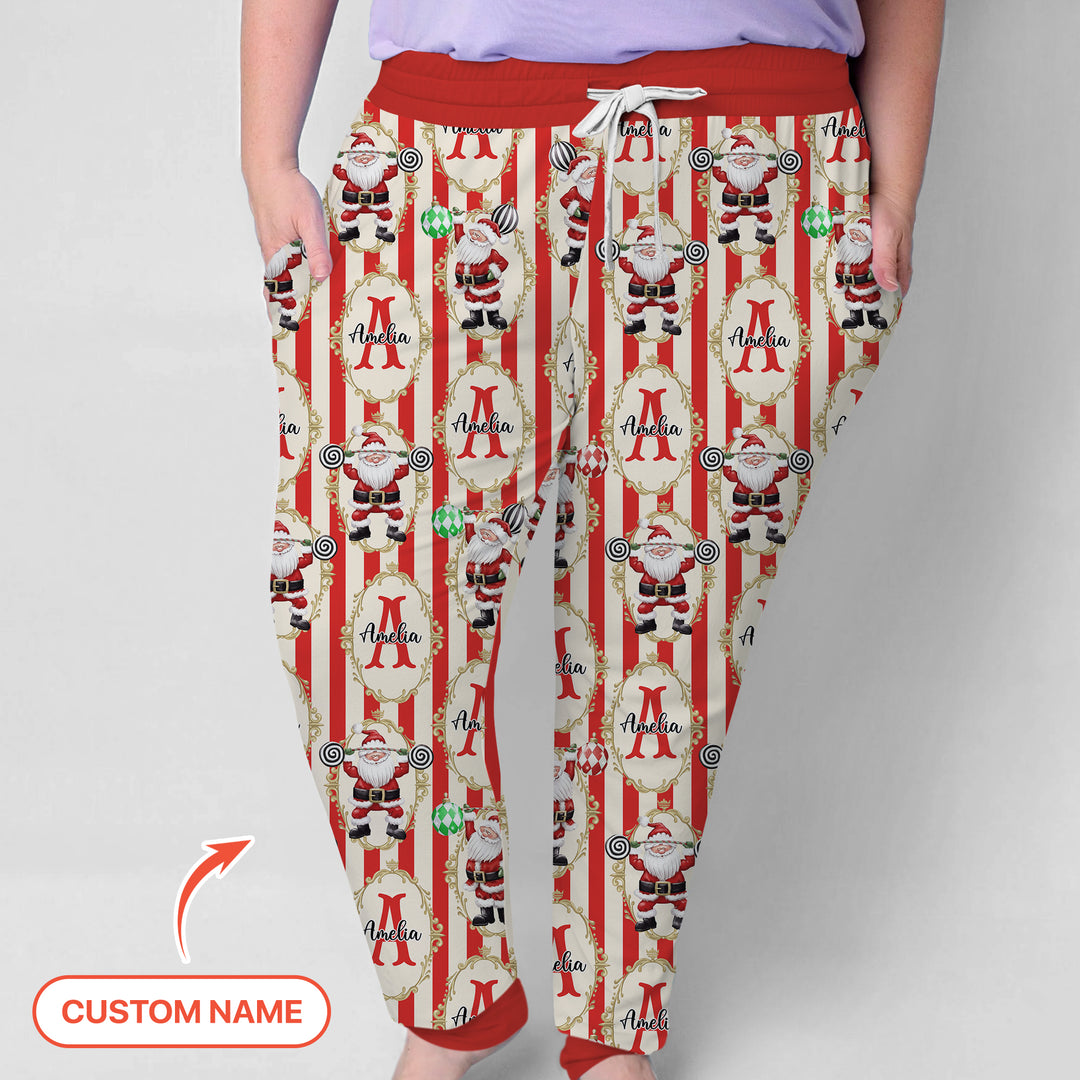 Custom Name Santa Stripes Women Pajama Set