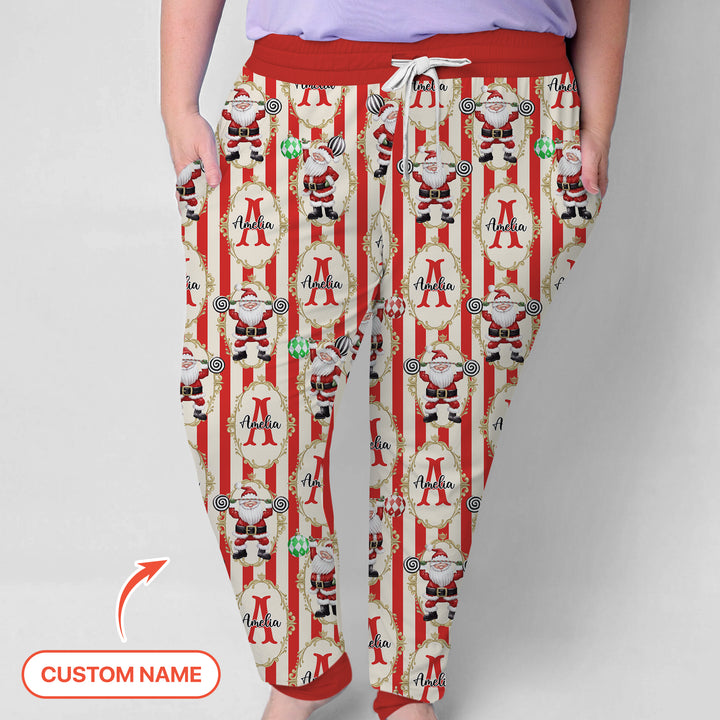 Custom Name Santa Stripes Women Pajama Set