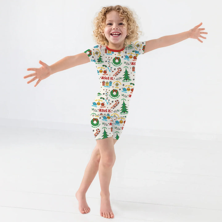 Jesus Is The Reason For The Season Two Piece Short Sleeve Shorts Pajama Set , Jesus Is The Reason For The Season Two Piece Short Sleeve Shorts Pajama Set - 12-18M