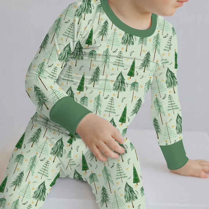 Green Christmas Tree Farm Two Piece Long Sleeve Pajama Set , Green Christmas Tree Farm Two Piece Long Sleeve Pajama Set - 12-18M