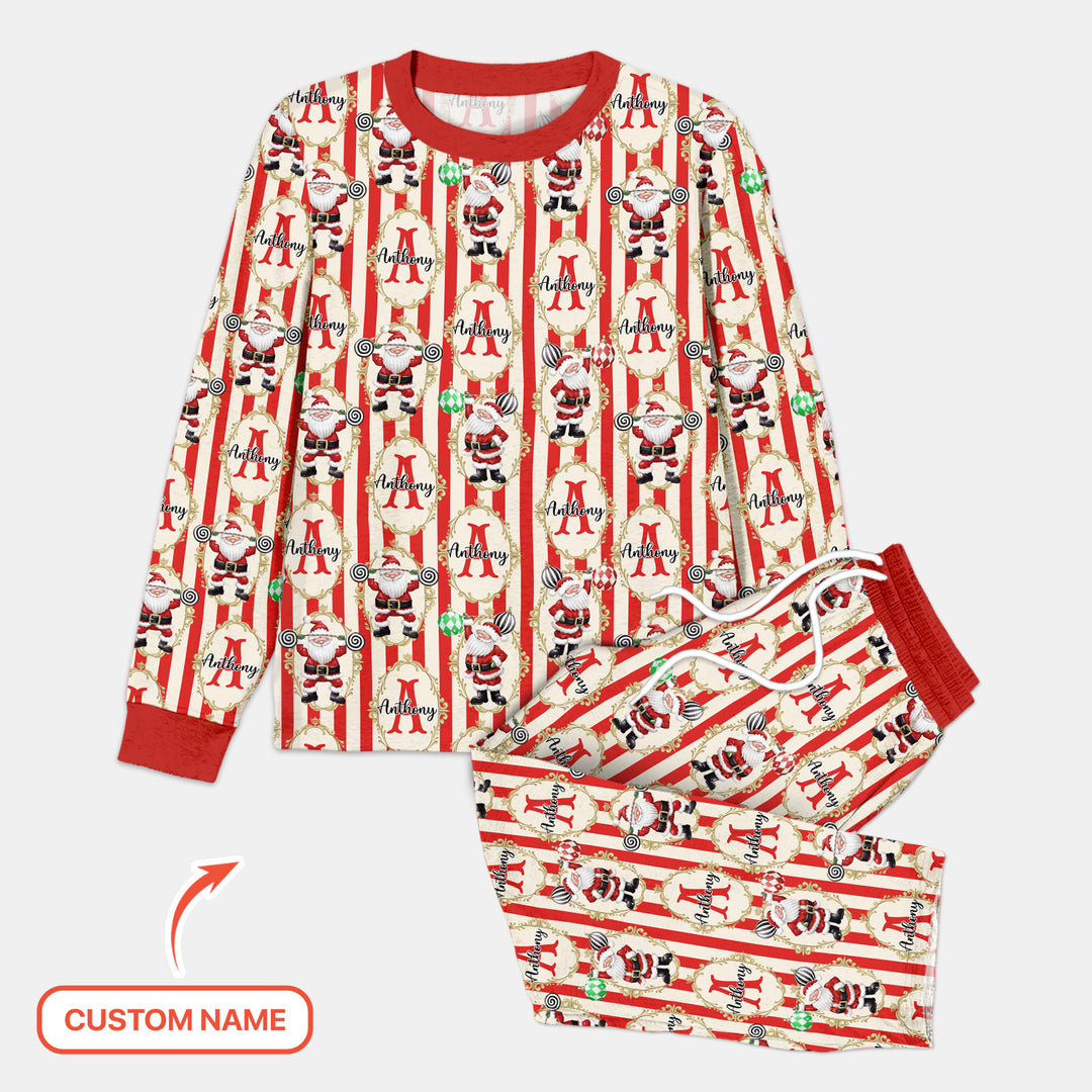 Custom Name Santa Stripes Men's Pajama Set