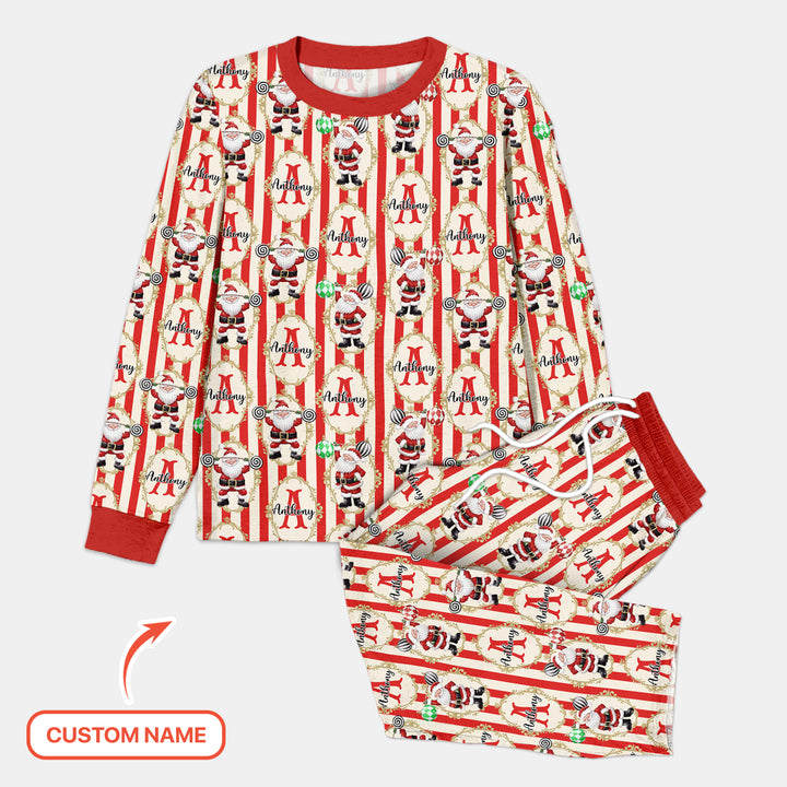 Custom Name Santa Stripes Men's Pajama Set