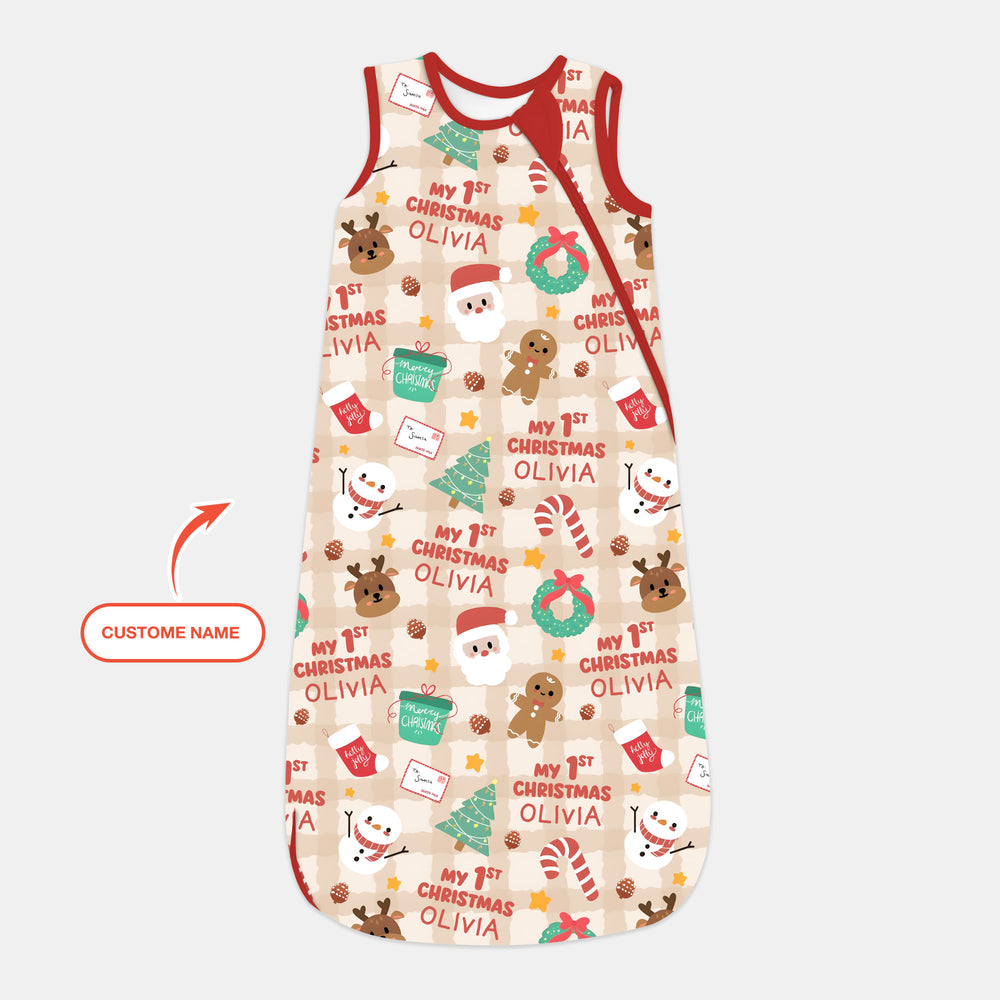 Custom Name My First Christmas Mocha Gingham Sleep Bag , Custom Name My First Christmas Mocha Gingham Sleep Bag - XS / 0.5 TOG