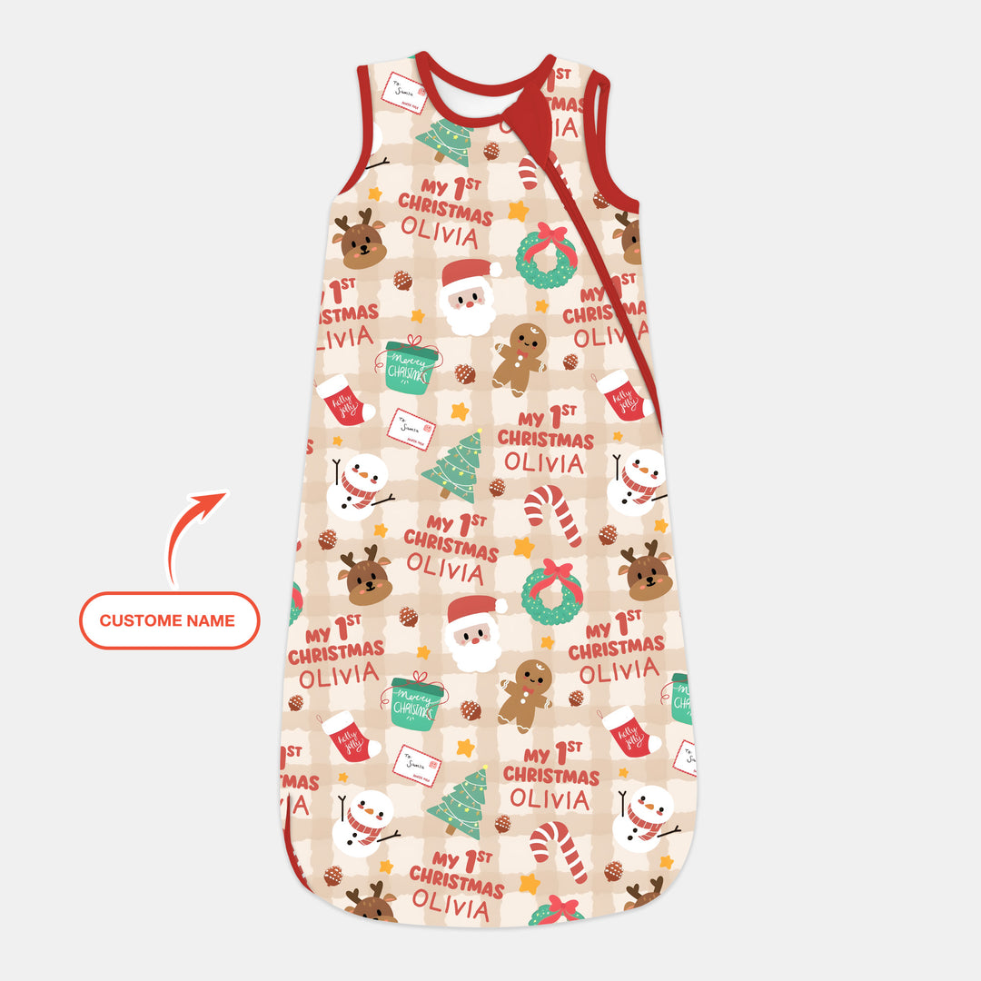Custom Name My First Christmas Mocha Gingham Sleep Bag , Custom Name My First Christmas Mocha Gingham Sleep Bag - XS / 0.5 TOG