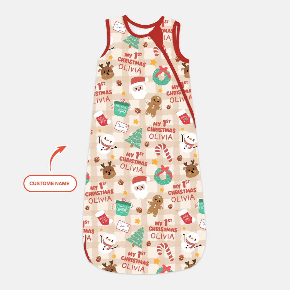Custom Name My First Christmas Mocha Gingham Sleep Bag , Custom Name My First Christmas Mocha Gingham Sleep Bag - XS / 0.5 TOG