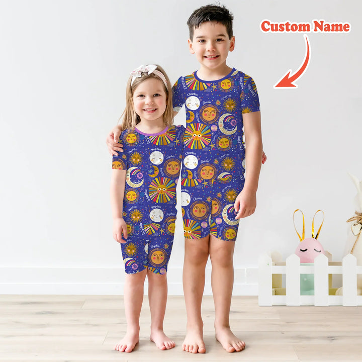 Custom Name Celestial Dream Two Piece Short Sleeve Shorts Pajama Set , Custom Name Celestial Dream Two Piece Short Sleeve Shorts Pajama Set - 12-18M