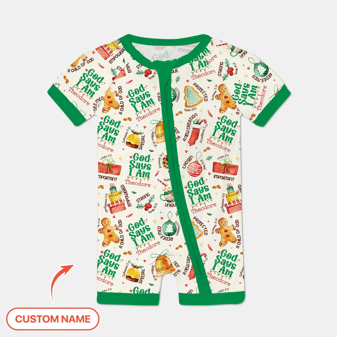 God Says I Am Custom Name Joyful Christmas Shorty Zippy , God Says I Am Custom Name Joyful Christmas Shorty Zippy - 0-3M