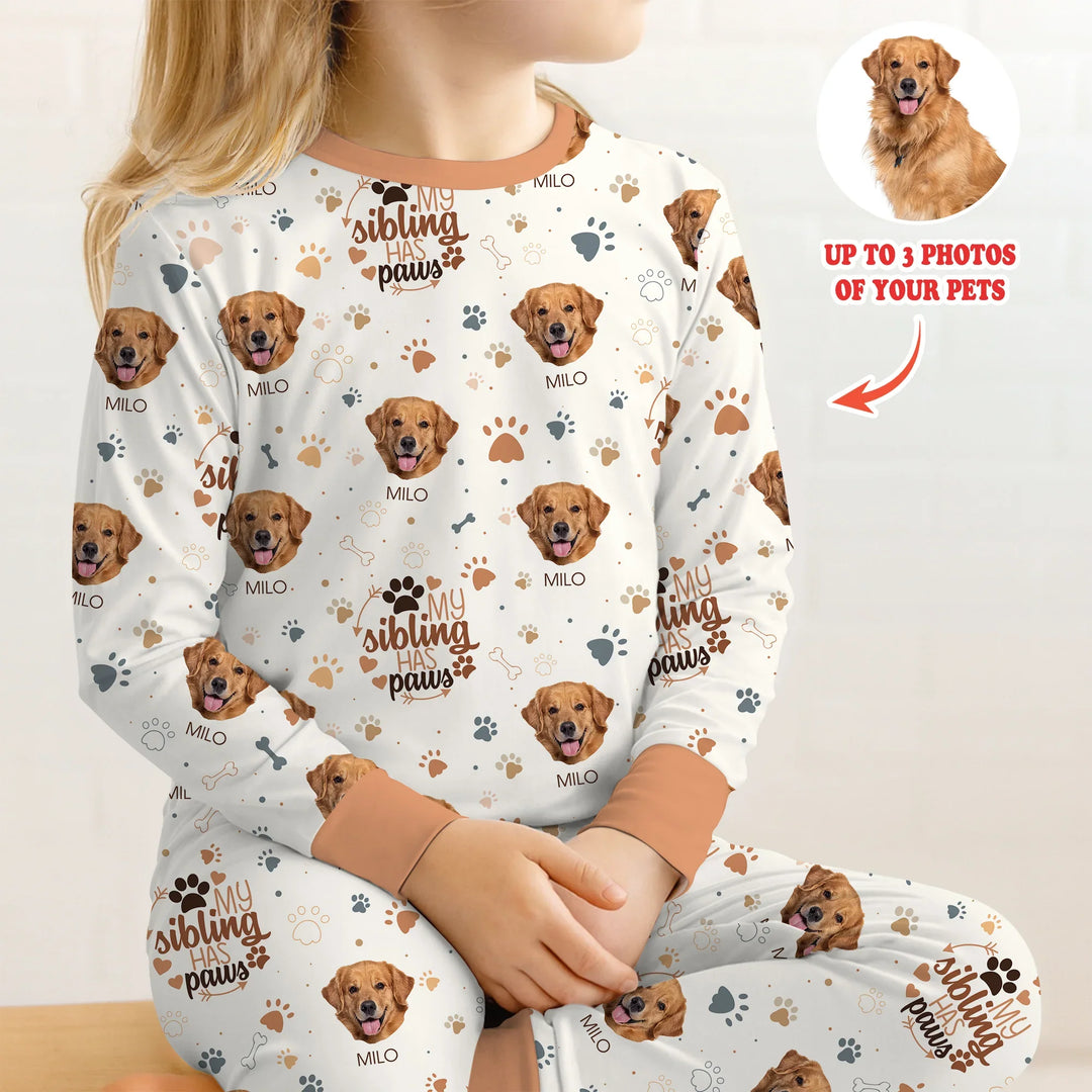 My Siblings Have Paws Upload Photo Two Piece Long Sleeve Pajama Set , My Siblings Have Paws Upload Photo Two Piece Long Sleeve Pajama Set - 12-18M