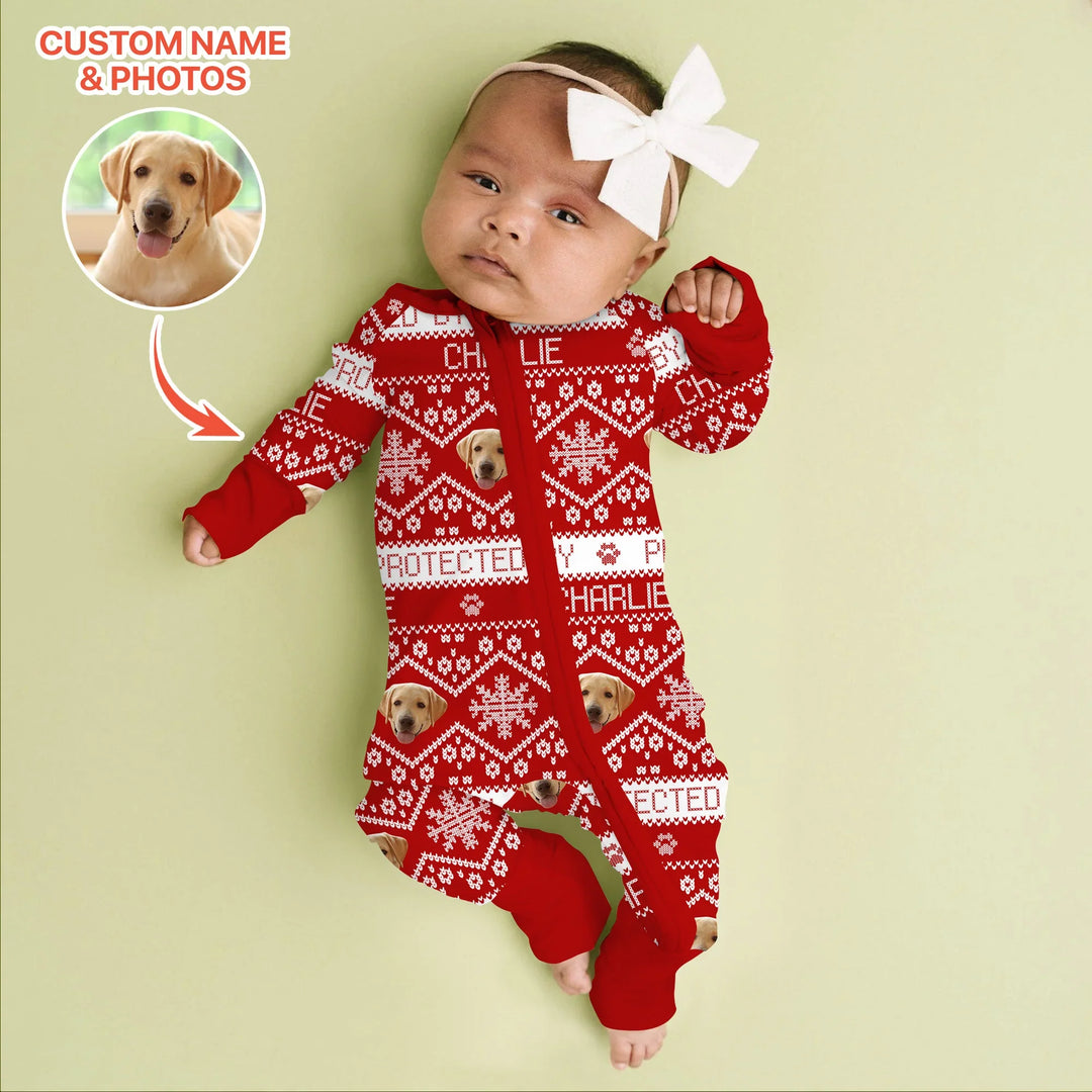 Custom Dog Photo Fair Isle Christmas Convertible Zippy , Custom Dog Photo Fair Isle Christmas Convertible Zippy - 0-3M