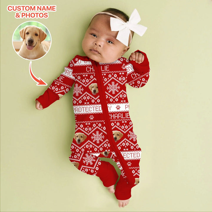 Custom Dog Photo Fair Isle Christmas Convertible Zippy , Custom Dog Photo Fair Isle Christmas Convertible Zippy - 0-3M
