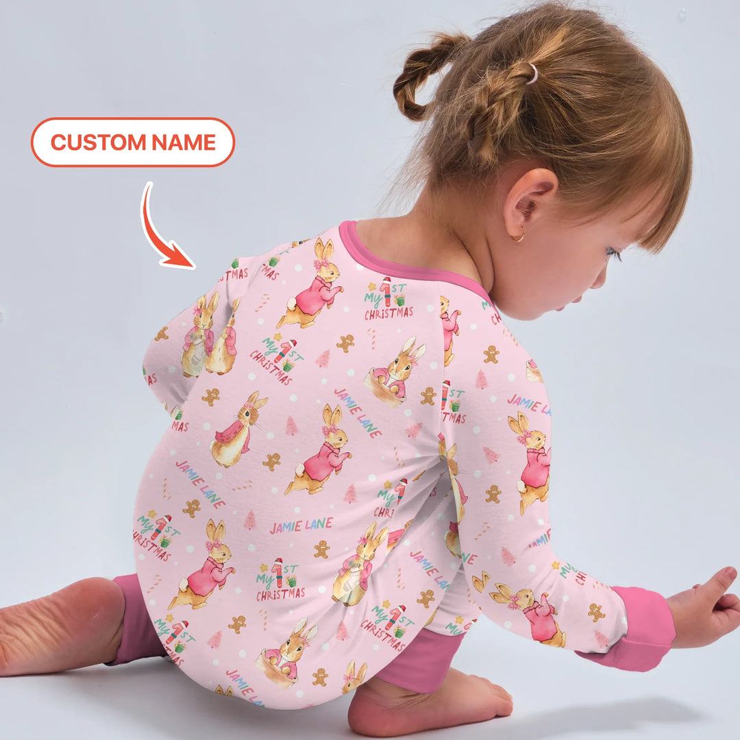 Custom 1st Christmas Rabbit Convertible Zippy , Custom 1st Christmas Rabbit Convertible Zippy - 0-3M