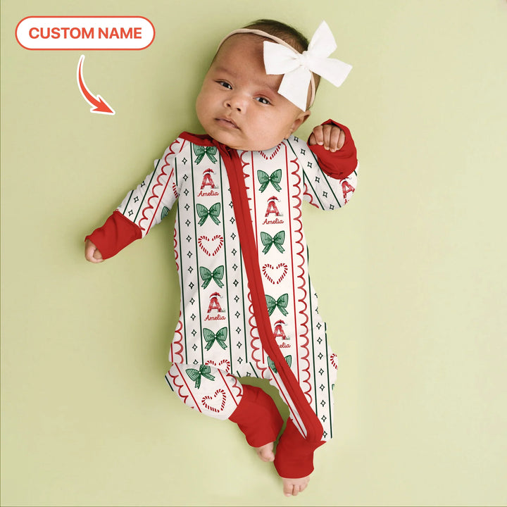 Custom Name Christmas Stripes Convertible Zippy , Custom Name Christmas Stripes Convertible Zippy - 0-3M