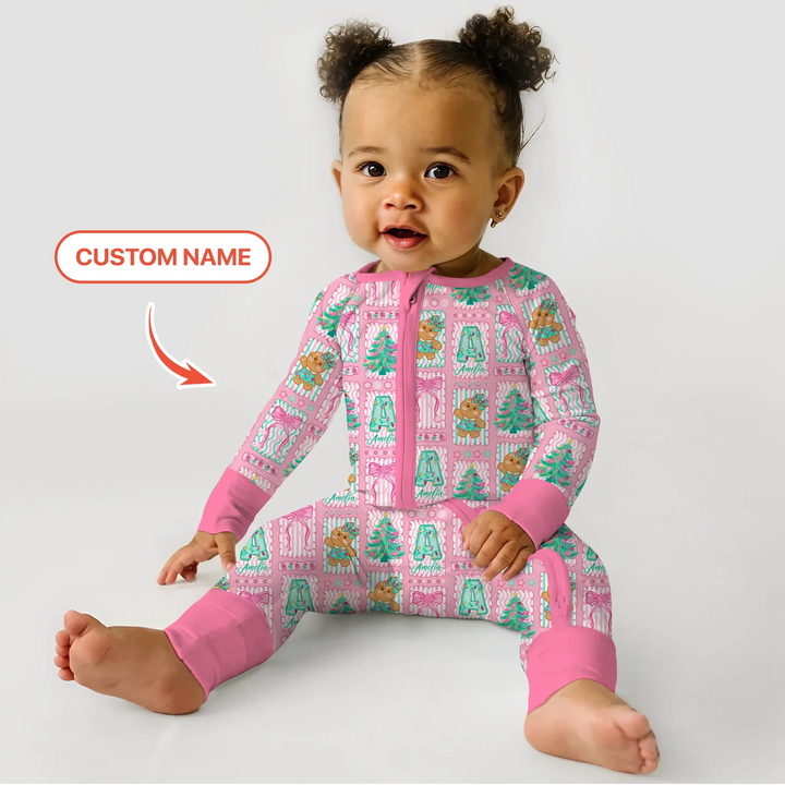Custom Name "Merry Pink Christmas" Convertible Zippy , Custom Name "Merry Pink Christmas" Convertible Zippy - 0-3M