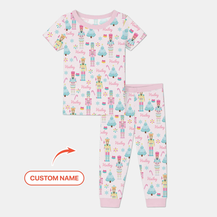 Nutcracker Parade Custom Name Girl Two Piece Short Sleeve Pajama Set , Nutcracker Parade Custom Name Girl Two Piece Short Sleeve Pajama Set - 12-18M