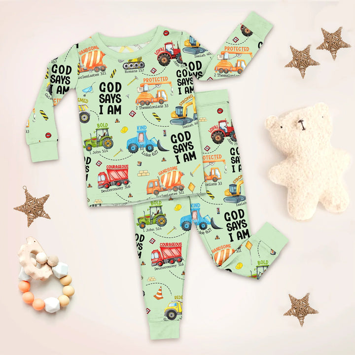 God Says I Am Boy Two Piece Long Sleeve Pajama Set , God Says I Am Boy Two Piece Long Sleeve Pajama Set - 12-18M / Green