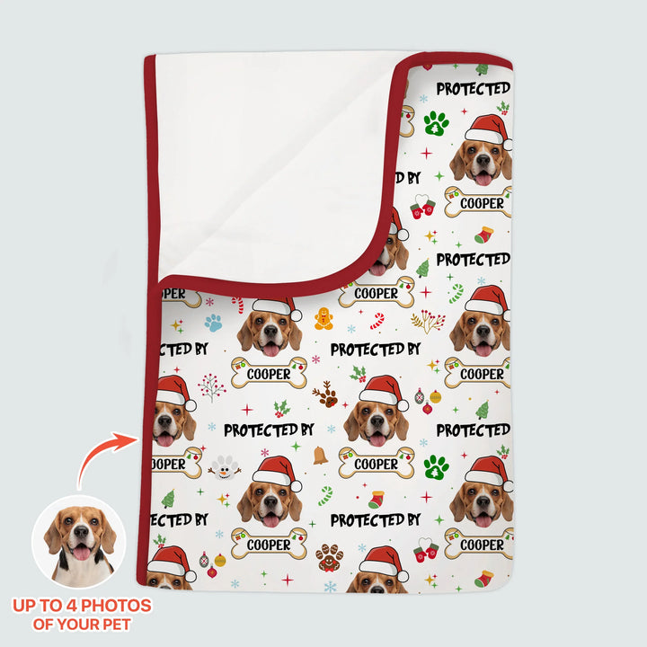 Custom Dog Photo "Protected By" Christmas Toddler Blanket , Custom Dog Photo "Protected By" Christmas Toddler Blanket - Default Title