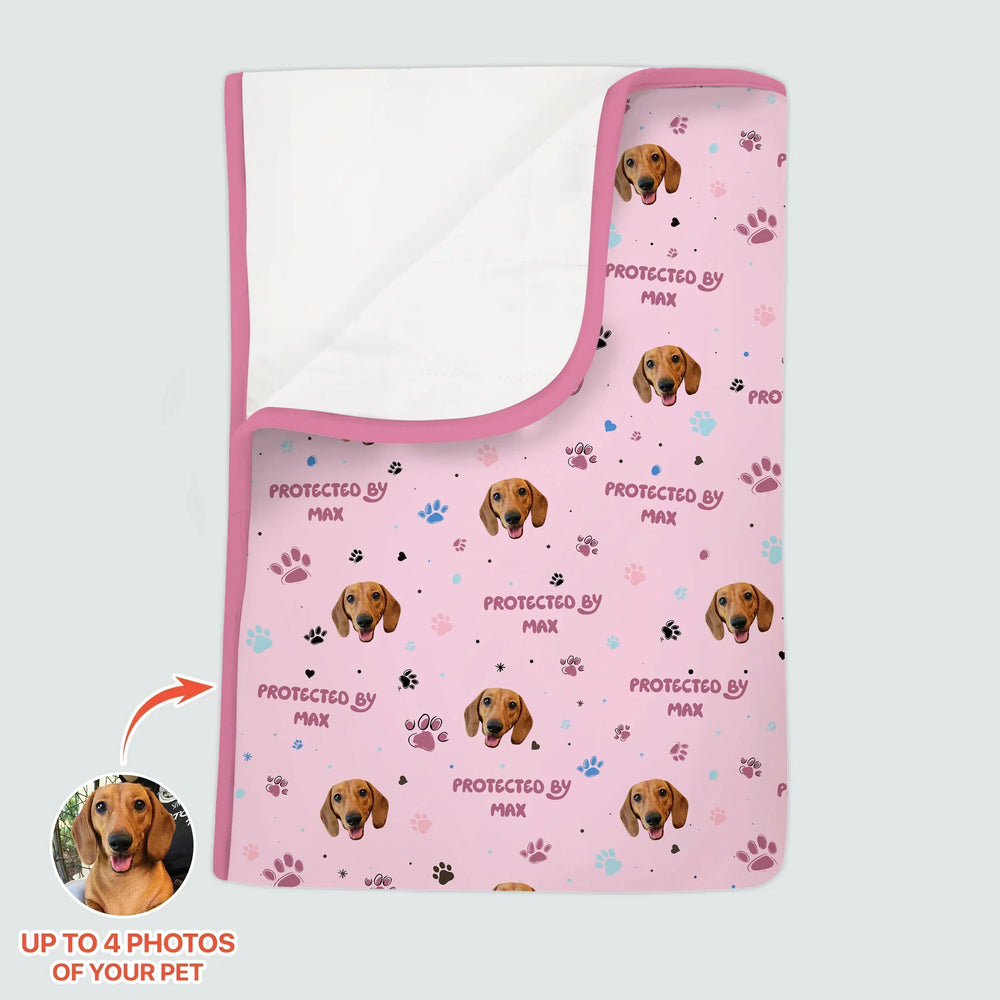 Custom Dog Photos "Protected By" Pawfect Blue Toddler Blanket , Custom Dog Photos "Protected By" Pawfect Blue Toddler Blanket - Default Title