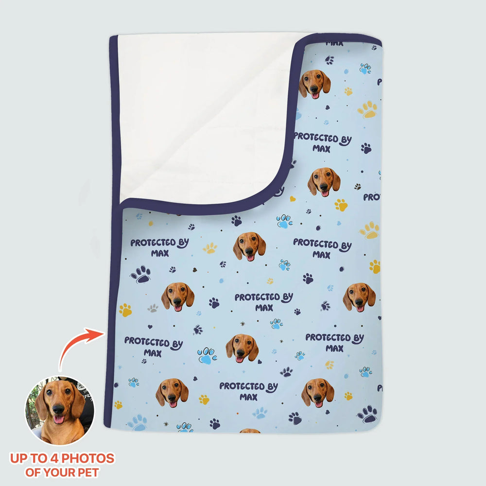 Custom Dog Photos "Protected By" Pawfect Blue Toddler Blanket , Custom Dog Photos "Protected By" Pawfect Blue Toddler Blanket - Default Title