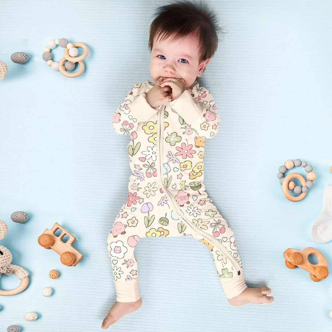 Whimsical Bloom Convertible Zippered Romper , Whimsical Bloom Convertible Zippered Romper - 0-3M