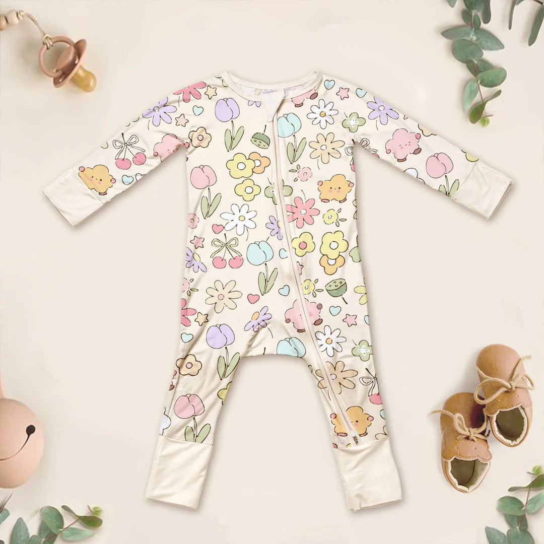 Whimsical Bloom Convertible Zippered Romper , Whimsical Bloom Convertible Zippered Romper - 0-3M