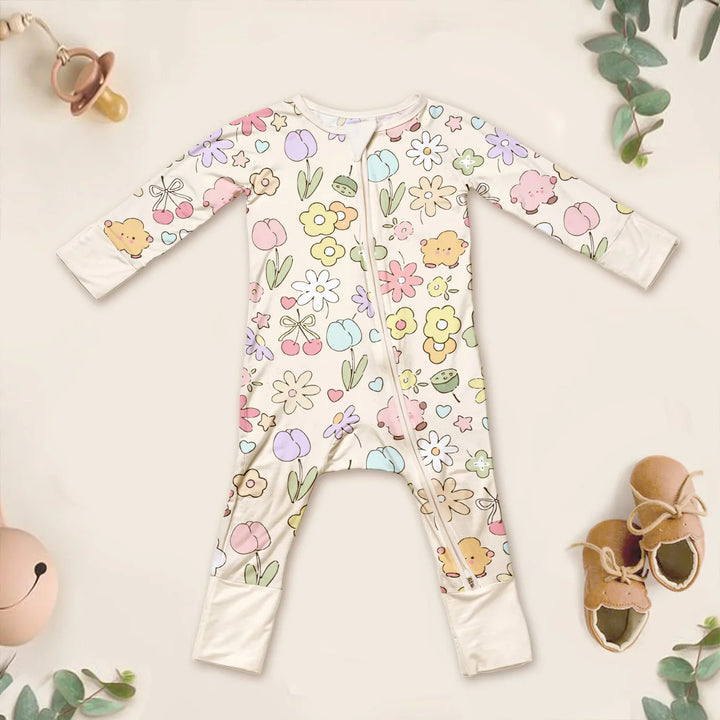 Whimsical Bloom Convertible Zippered Romper , Whimsical Bloom Convertible Zippered Romper - 0-3M