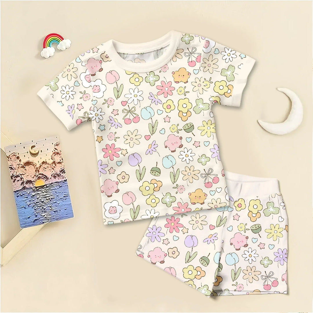 Whimsical Bloom Two Piece Long Sleeve Pajama Set , Whimsical Bloom Two Piece Long Sleeve Pajama Set - Short Pajama / 12-18M