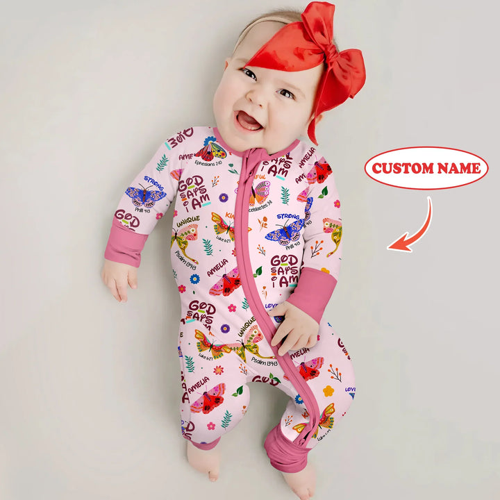 Custom Name God says I am Butterfly Convertible Zippy , Custom Name God says I am Butterfly Convertible Zippy - 0-3M