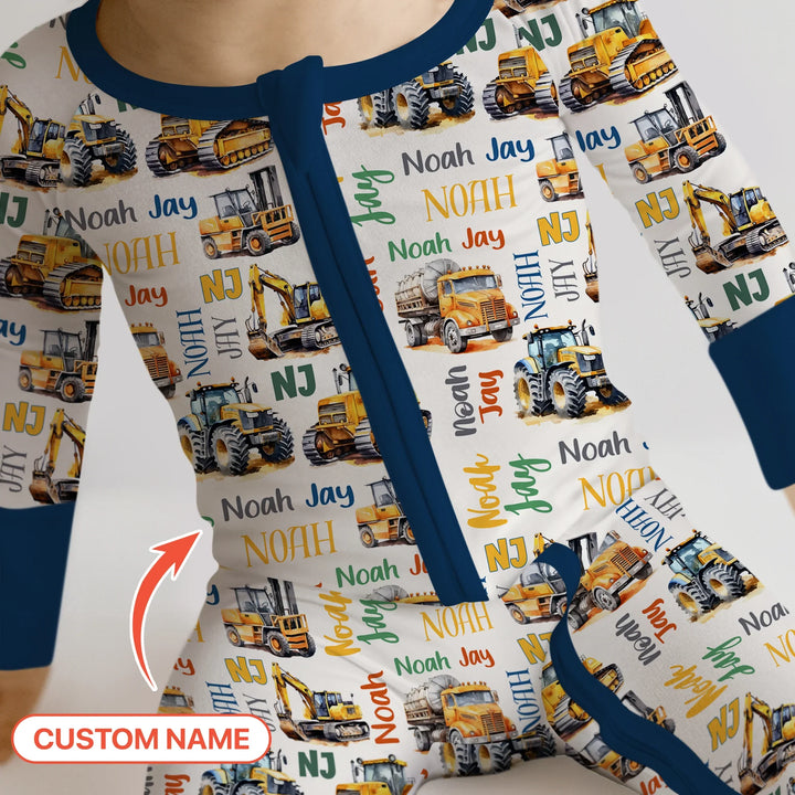 Custom Name Construction Trucks Convertible Zippy , Custom Name Construction Trucks Convertible Zippy - 0-3M