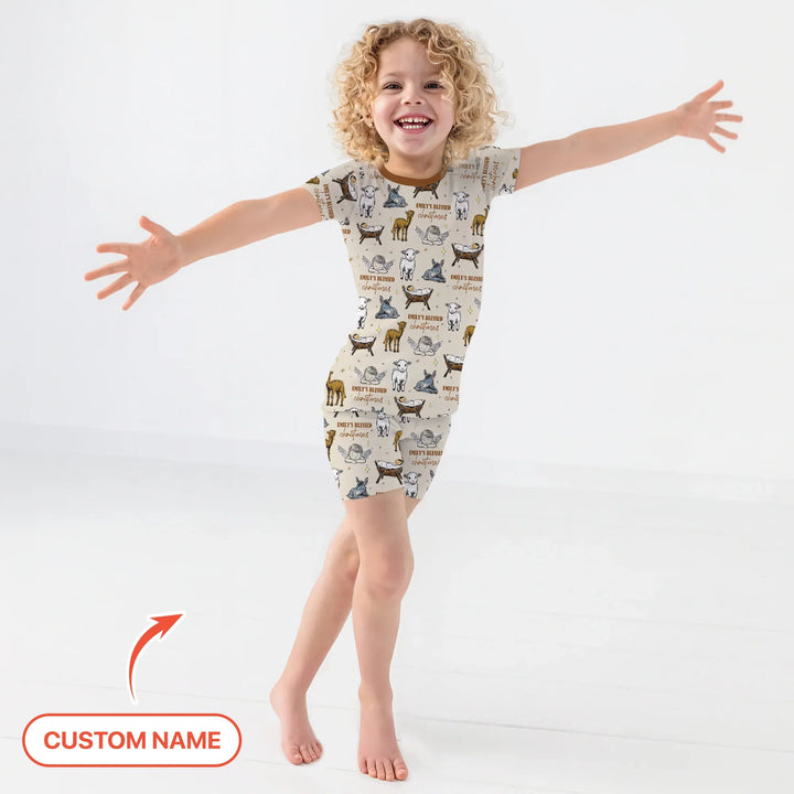 Custom Name Baby Blessed Christmas Two Piece Short Sleeve Shorts Pajama Set , Custom Name Baby Blessed Christmas Two Piece Short Sleeve Shorts Pajama Set - 12-18M