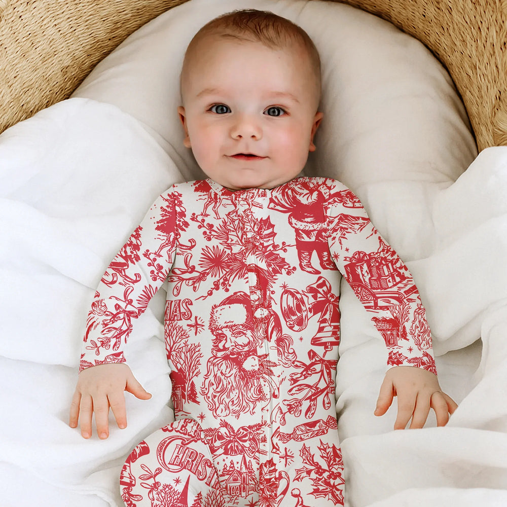 Family Christmas Chinoiserie Pajama Convertible Zippy , Family Christmas Chinoiserie Pajama Convertible Zippy - 0-3M / Blue