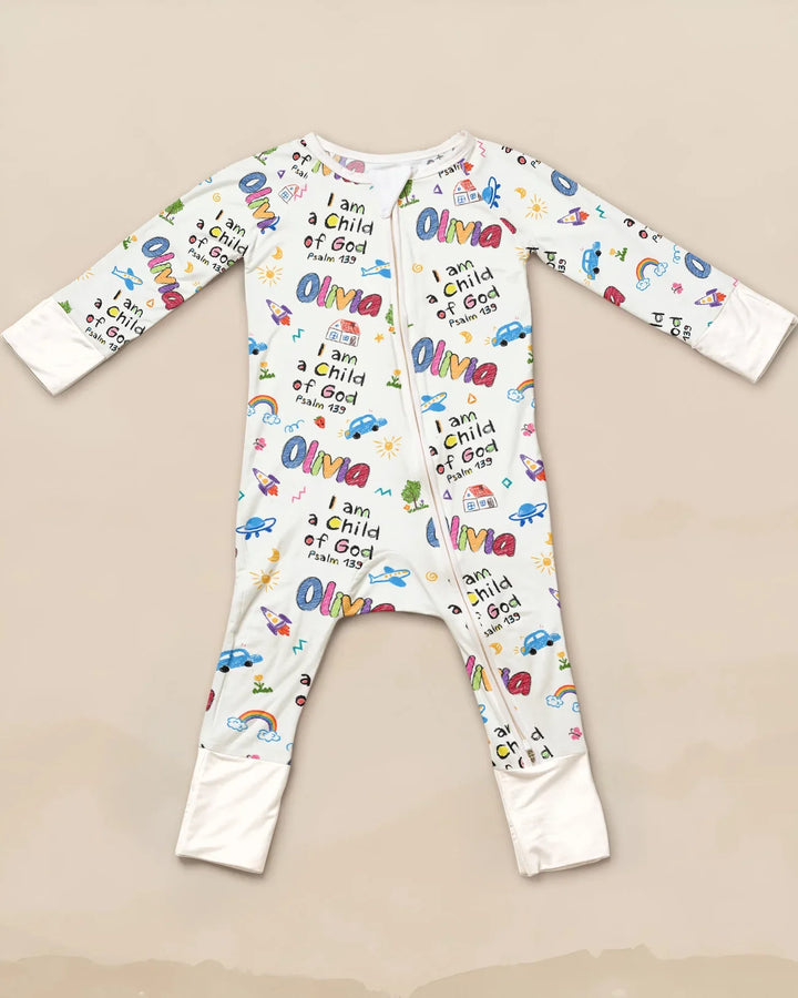 Custom name "I am a Child of God" - Crayon Style Convertible Zippy , Custom name "I am a Child of God" - Crayon Style Convertible Zippy - 0-3M