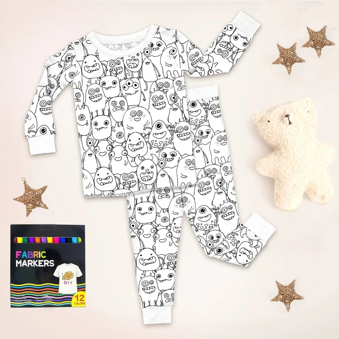 All Colorable For Halloween Two Piece Long Sleeve Pajama Set , All Colorable For Halloween Two Piece Long Sleeve Pajama Set - Monsters Fun / 3T