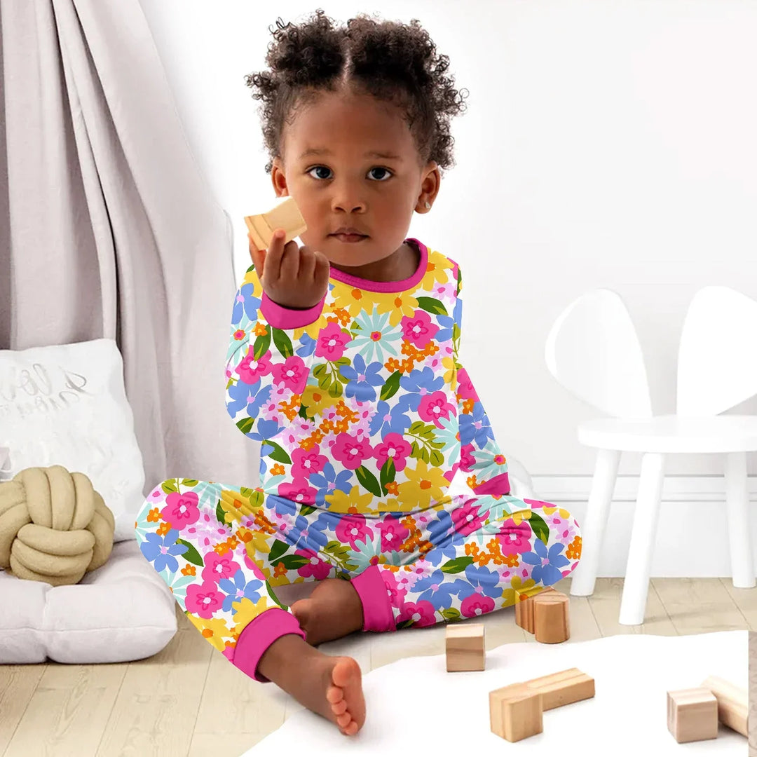 Summer Flowers Two Piece Long Sleeve Pajama Set , Summer Flowers Two Piece Long Sleeve Pajama Set - 12-18M