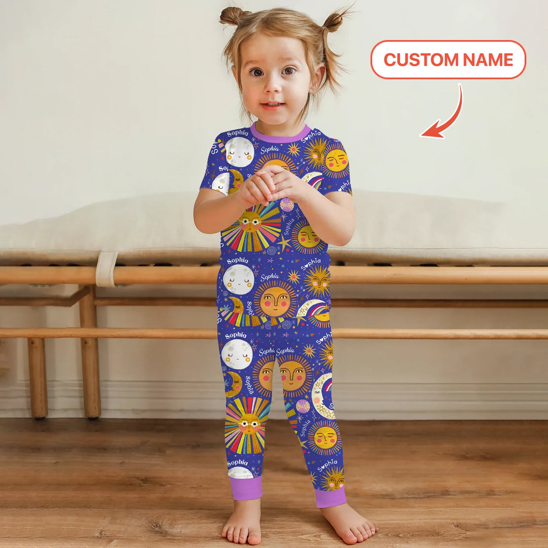 Custom Name Celestial Dream Two Piece Short Sleeve Pajama Set , Custom Name Celestial Dream Two Piece Short Sleeve Pajama Set - 12-18M