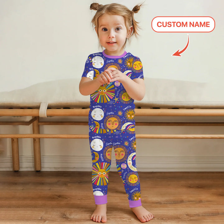 Custom Name Celestial Dream Two Piece Short Sleeve Pajama Set , Custom Name Celestial Dream Two Piece Short Sleeve Pajama Set - 12-18M