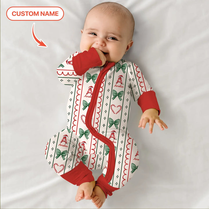 Custom Name Christmas Stripes Convertible Zippy , Custom Name Christmas Stripes Convertible Zippy - 0-3M