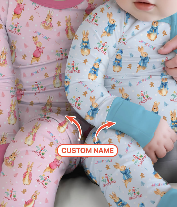 Custom 1st Christmas Rabbit Convertible Zippy , Custom 1st Christmas Rabbit Convertible Zippy - 0-3M