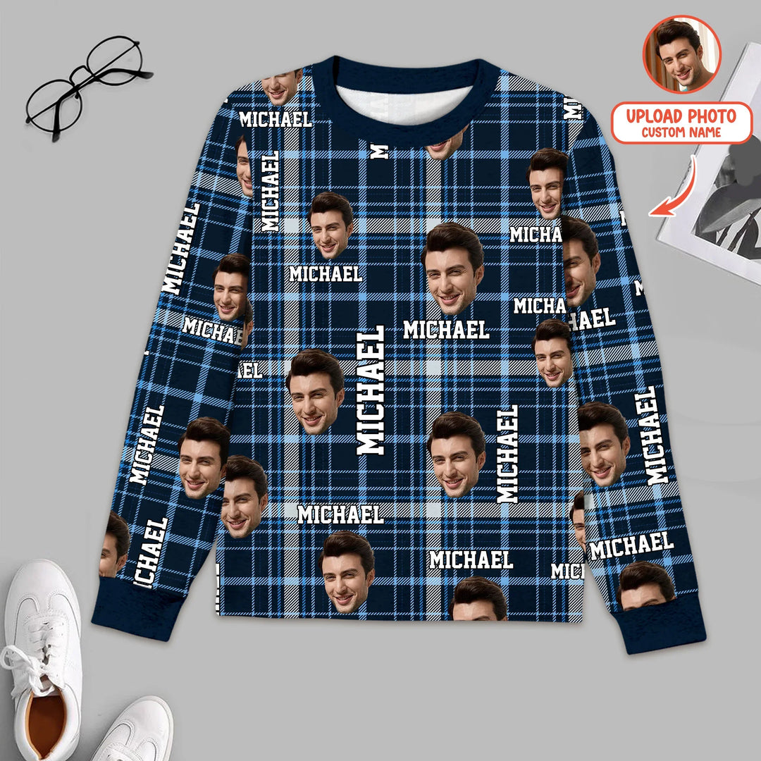 Custom Photo & Name Christmas Plaid Men Pajama Set , Custom Photo & Name Christmas Plaid Men Pajama Set - Only Shirt / XS