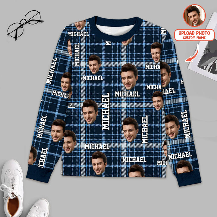 Custom Photo & Name Christmas Plaid Men Pajama Set , Custom Photo & Name Christmas Plaid Men Pajama Set - Only Shirt / XS