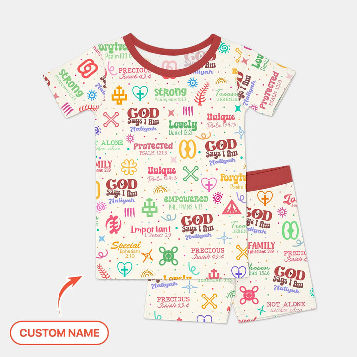 Personalized God Says I Am Custom Name Two Piece Short Sleeve Shorts Pajama Set , Personalized God Says I Am Custom Name Two Piece Short Sleeve Shorts Pajama Set - 12-18M