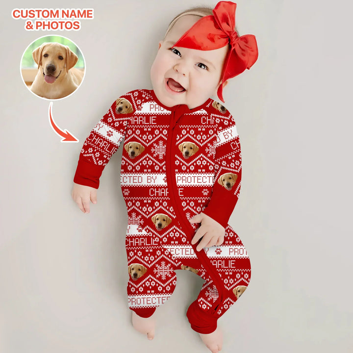 Custom Dog Photo Fair Isle Christmas Convertible Zippy , Custom Dog Photo Fair Isle Christmas Convertible Zippy - 0-3M