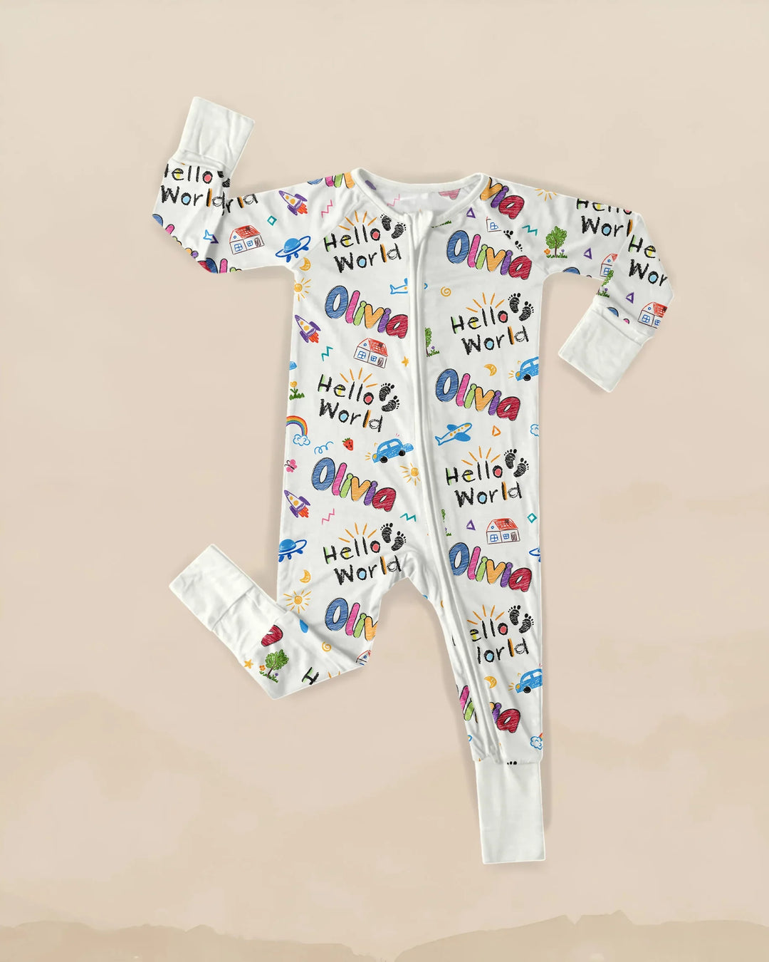 Custom name "Hello World" - Crayon Style Convertible Zippy , Custom name "Hello World" - Crayon Style Convertible Zippy - 0-3M